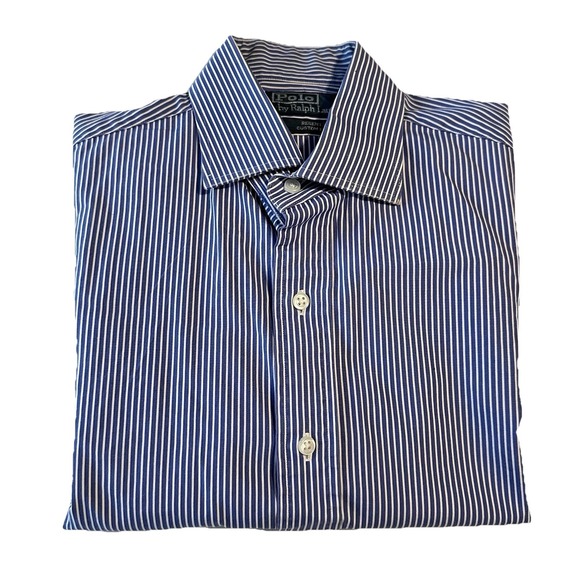 Polo Ralph Lauren Regent Custom Fit Blue‎ Pin Stripe Shirt 15 34-35  100% Cotton - Picture 1 of 4